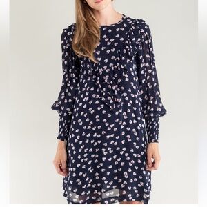 Ganni Rometty Blue Georgette Dress Floral Pattern